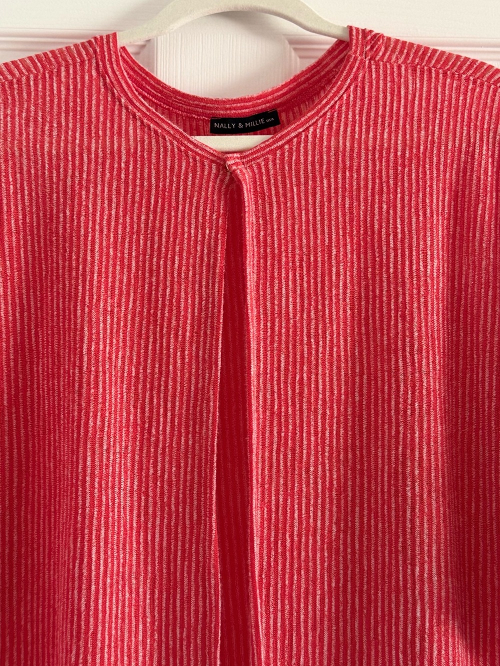 🌻 Nally & Millie Red and White Striped Open-Front Knit Top Cardigan L/XL - Picture 3 of 7